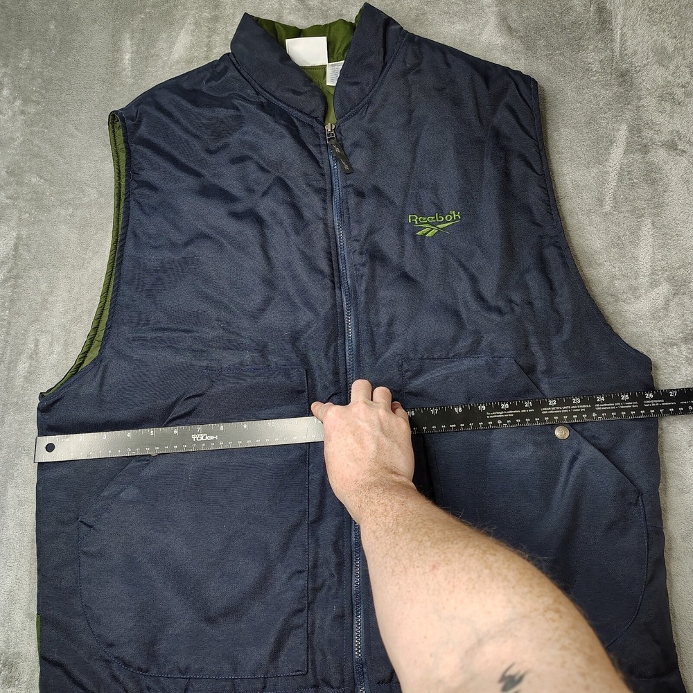Vintage Reebok Vest Mens Large Blue Full Zip Quilted Lined Snap Pockets Loose - Picture 16 of 16